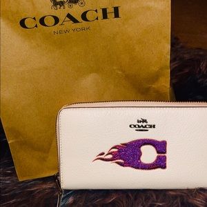 Coach Off White Leather Accordian Zip Flame "C"